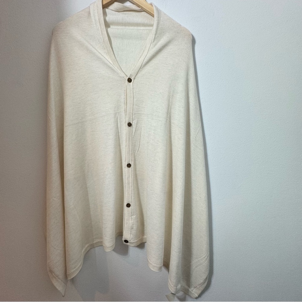 UGG WOOL BLEND button front poncho shawl wrap minimalist chic neutral